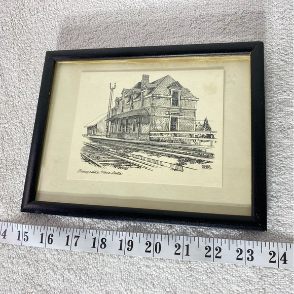 Vintage Orangedale Nova Scotia Framed Black and White Train Station Sketch - Picture 14 of 14